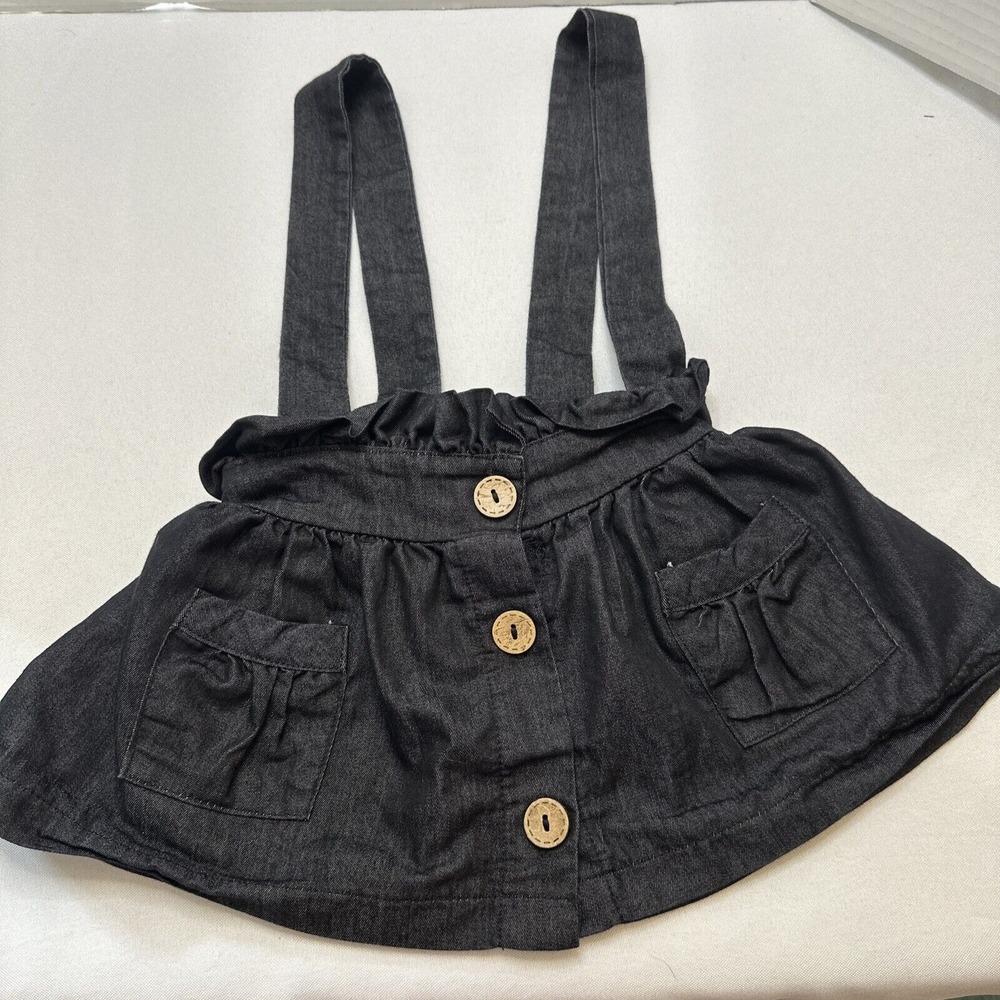Bailey's Blossoms Baby Girls Black Denim Suspender Skirt w/pockets‎ 18-24M